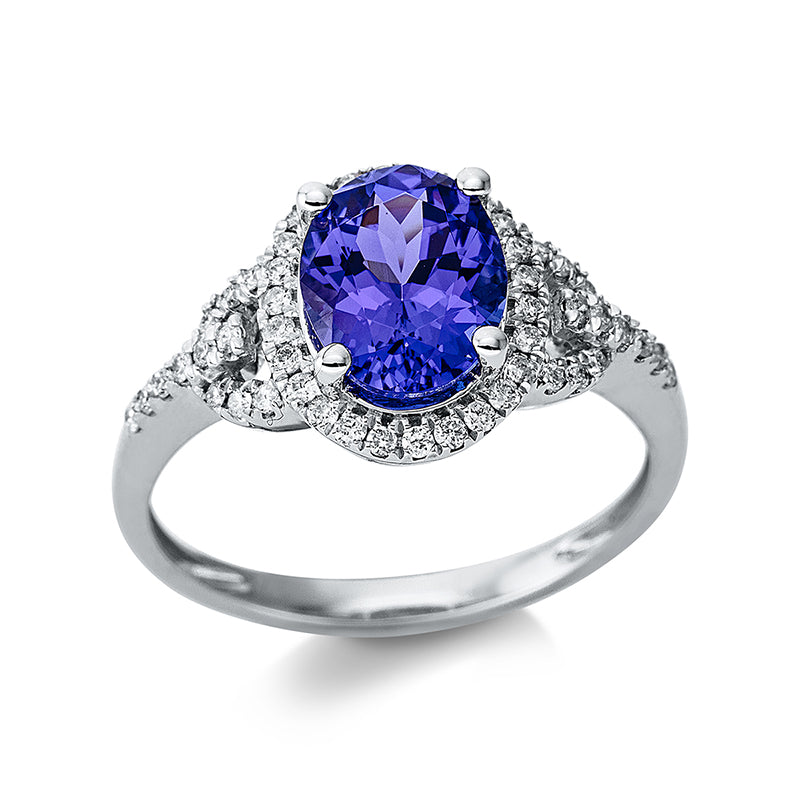 Ring mit Tansanit  aus 585/-14 Karat Weißgold mit 50 Diamanten 0