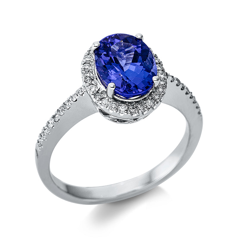 Ring mit Tansanit  aus 585/-14 Karat Weißgold mit 44 Diamanten 0