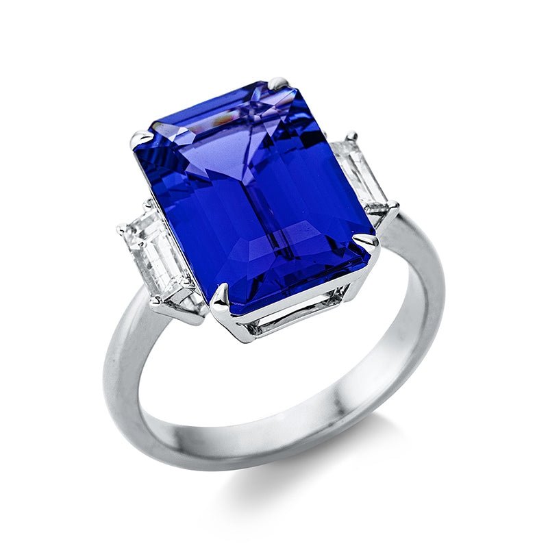 Ring mit Tansanit  aus 750/-18 Karat Weißgold mit 2 Diamanten 0