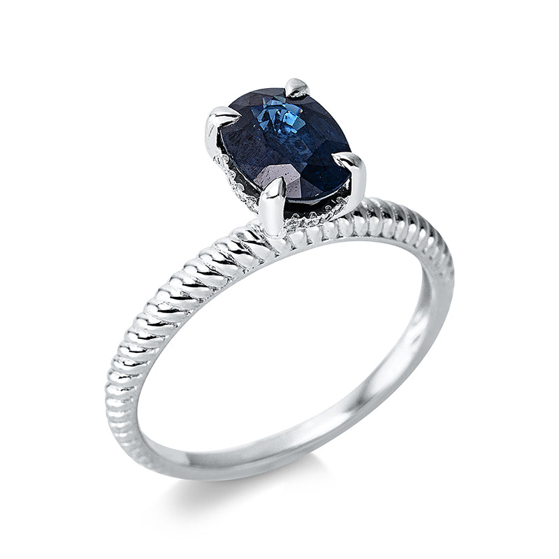 Ring mit Saphir  aus 750/-18 Karat Weißgold mit 16 Diamanten 0