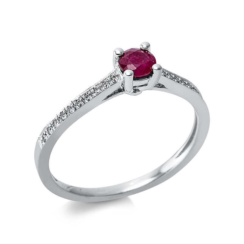 Ring mit Rubin  aus 750/-18 Karat Weißgold mit 20 Diamanten 0