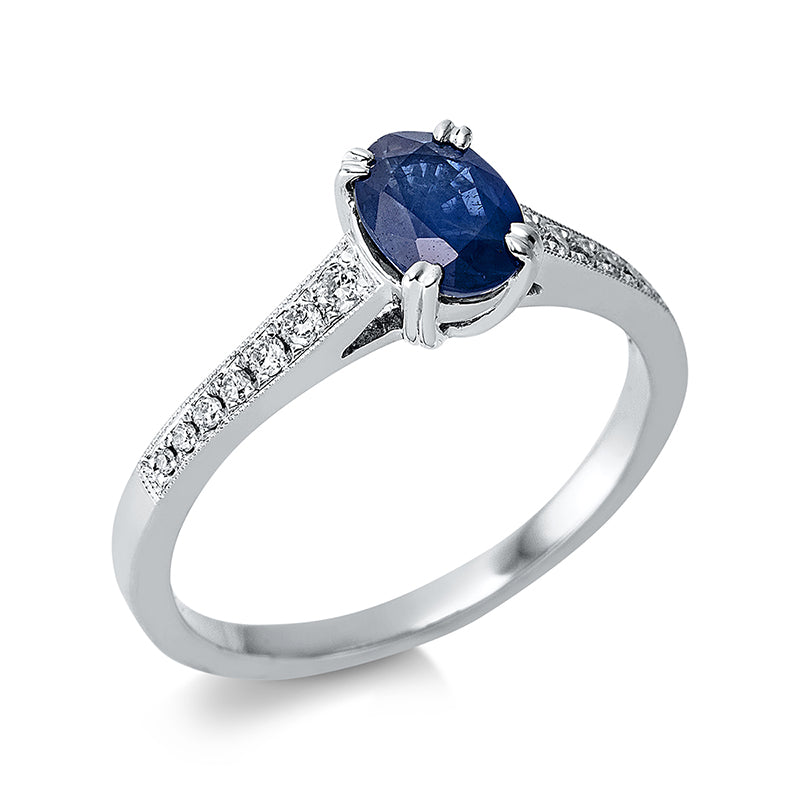 Ring mit Saphir  aus 750/-18 Karat Weißgold mit 14 Diamanten 0
