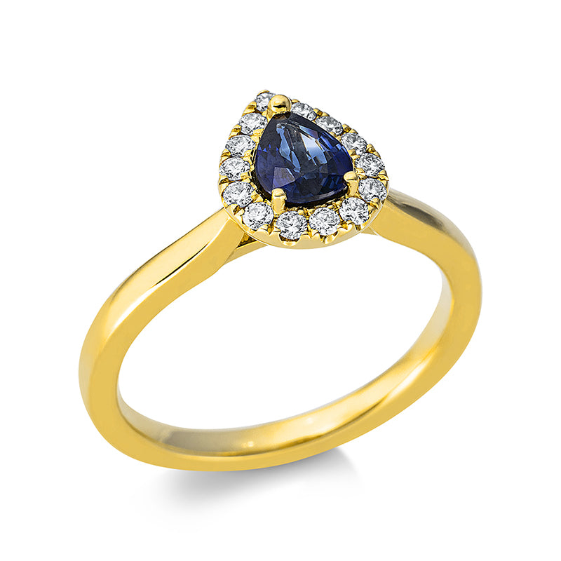 Ring mit Saphir  aus 750/-18 Karat Gelbgold mit 14 Diamanten 0