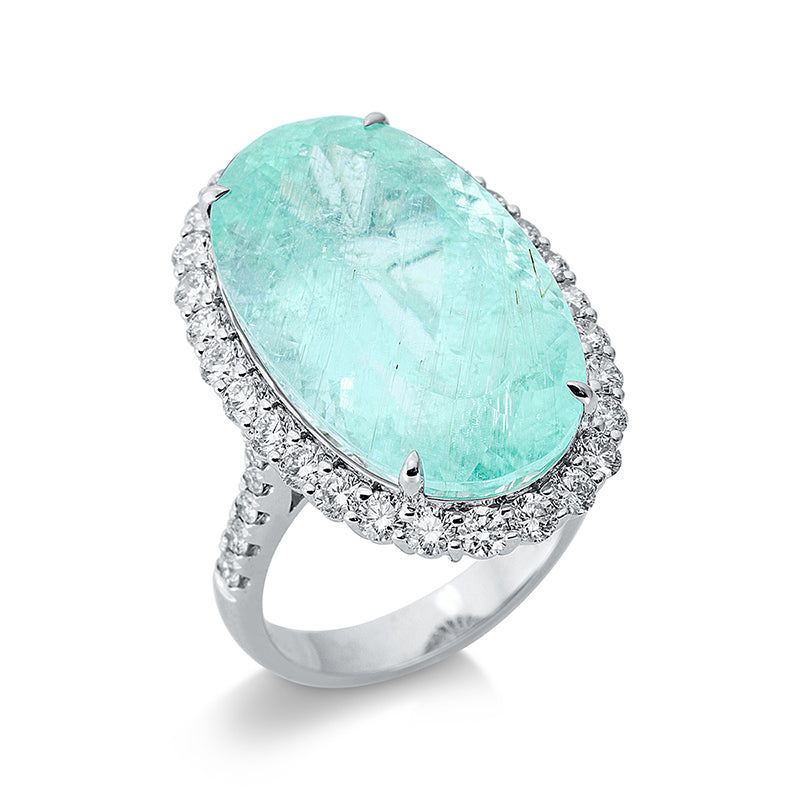 Ring mit Paraiba  aus 750/-18 Karat Weißgold mit 40 Diamanten 1