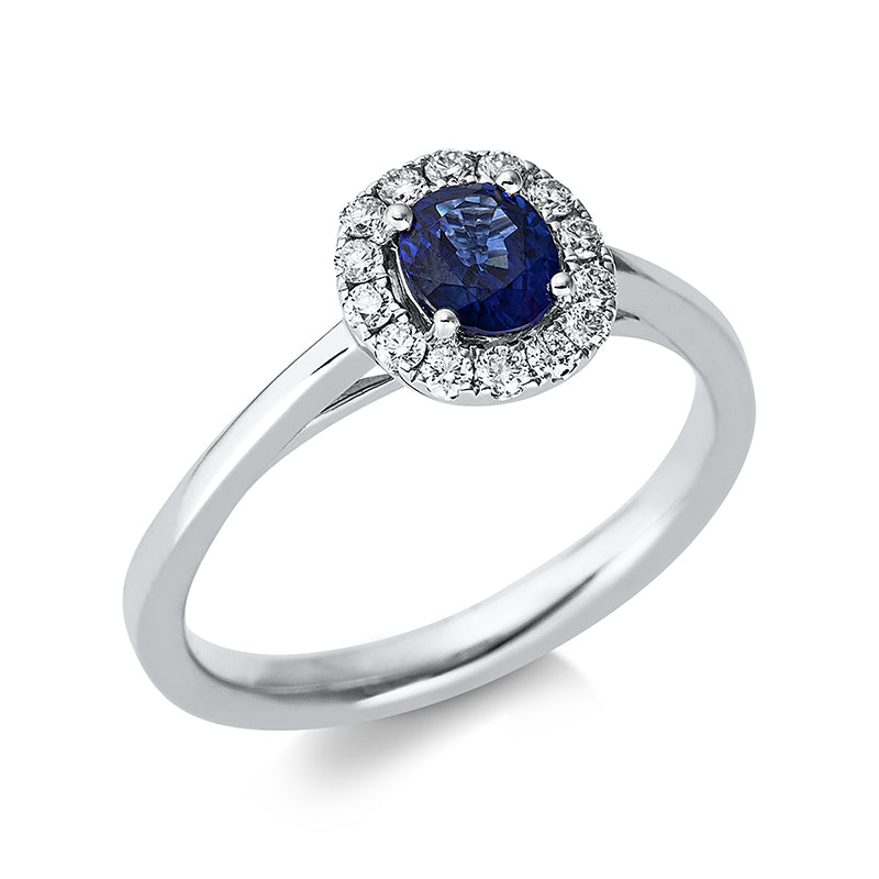 Ring mit Saphir  aus 750/-18 Karat Weißgold mit 14 Diamanten 0