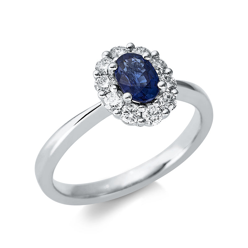 Ring mit Saphir  aus 750/-18 Karat Weißgold mit 10 Diamanten 0