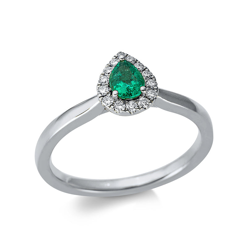 Ring mit Smaragd  aus 750/-18 Karat Weißgold mit 14 Diamanten 0