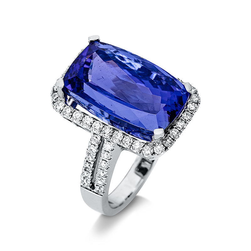 Ring mit Tansanit  aus 750/-18 Karat Weißgold mit 58 Diamanten 0