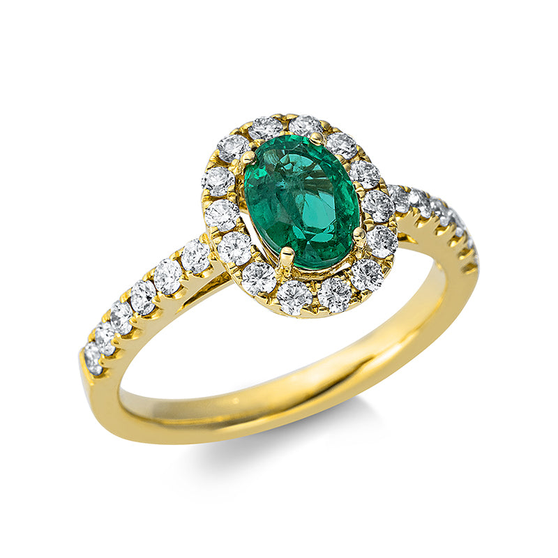 Ring mit Smaragd  aus 750/-18 Karat Gelbgold mit 26 Diamanten 0