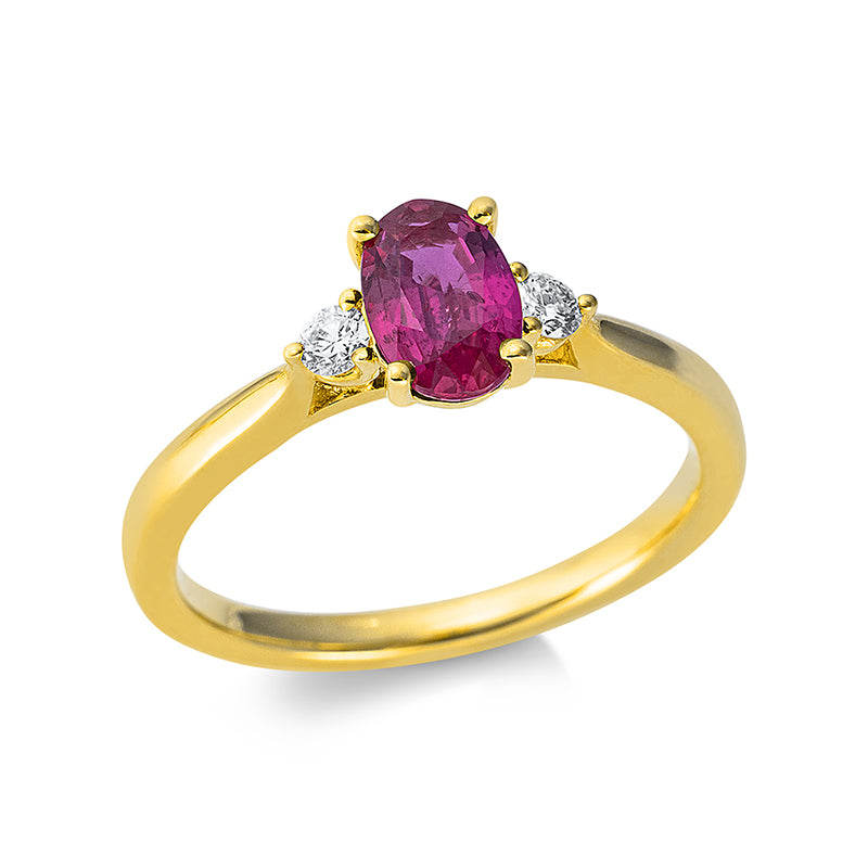 Ring mit Rubin  aus 750/-18 Karat Gelbgold mit 2 Diamanten 0