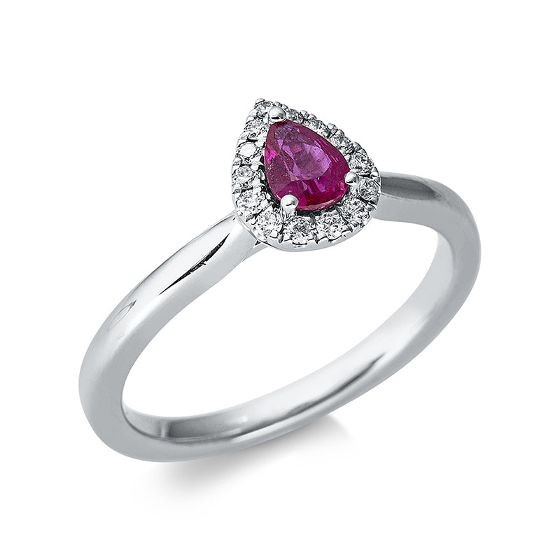 Ring mit Rubin  aus 750/-18 Karat Weißgold mit 14 Diamanten 0