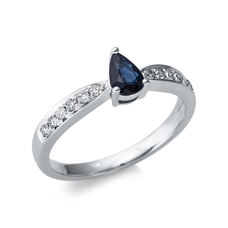 Ring mit Saphir  aus 750/-18 Karat Weißgold mit 12 Diamanten 0
