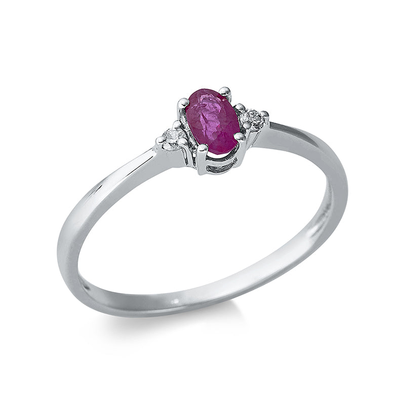 Ring mit Rubin  aus 585/-14 Karat Weißgold mit 2 Diamanten 0