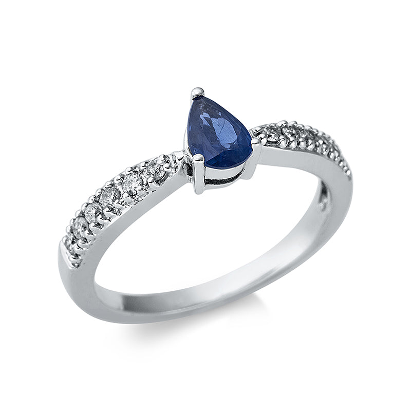 Ring mit Saphir  aus 585/-14 Karat Weißgold mit 12 Diamanten 0