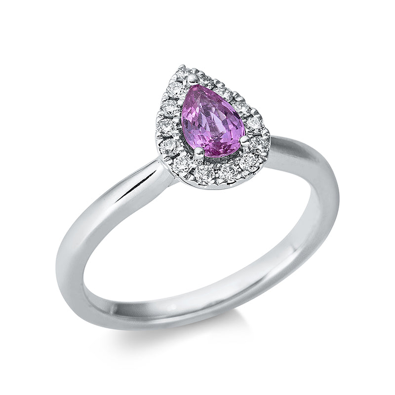Ring mit Saphir  aus 750/-18 Karat Weißgold mit 14 Diamanten 0