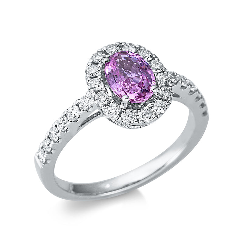 Ring mit Saphir  aus 750/-18 Karat Weißgold mit 26 Diamanten 0
