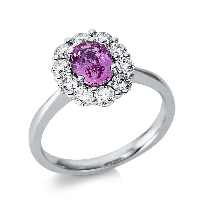 Ring mit Saphir  aus 750/-18 Karat Weißgold mit 10 Diamanten 0