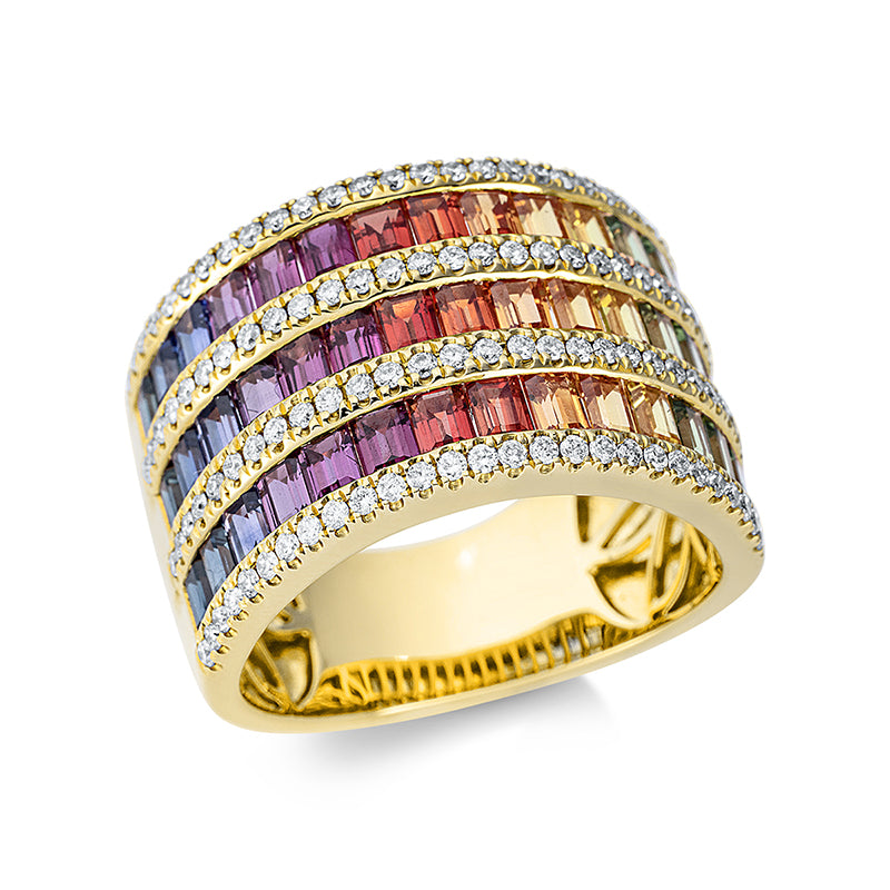 Ring mit Saphir  aus 750/-18 Karat Gelbgold mit 108 Diamanten 0