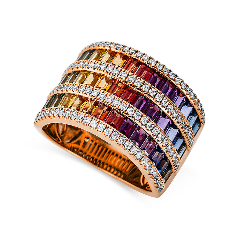 Ring mit Saphir  aus 750/-18 Karat Rotgold mit 108 Diamanten 0