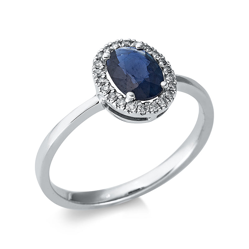 Ring mit Saphir  aus 750/-18 Karat Weißgold mit 22 Diamanten 0