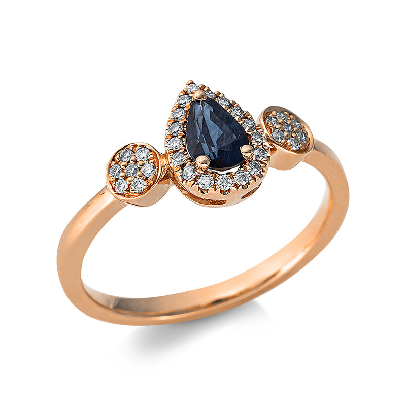 Ring mit Saphir  aus 750/-18 Karat Rotgold mit 31 Diamanten 0