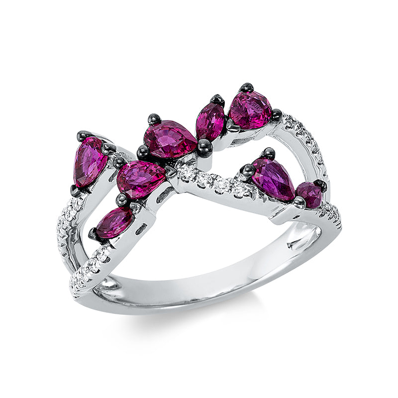 Ring mit Rubin  aus 750/-18 Karat Weißgold mit 29 Diamanten 0