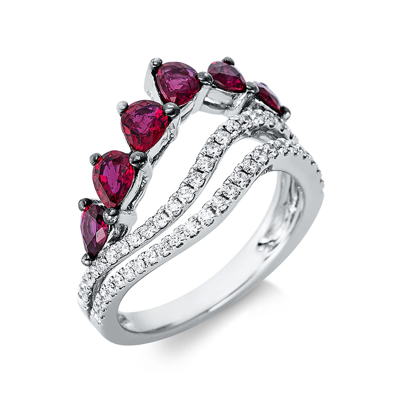 Ring mit Rubin  aus 750/-18 Karat Weißgold mit 50 Diamanten 0