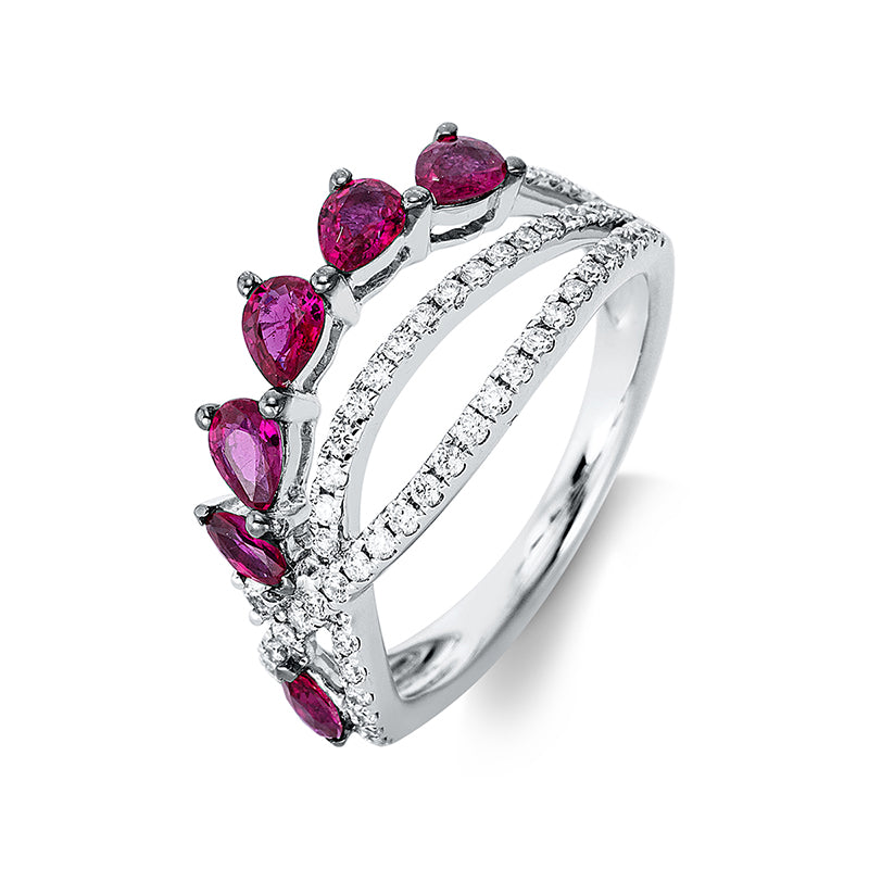 Ring mit Rubin  aus 750/-18 Karat Weißgold mit 55 Diamanten 0