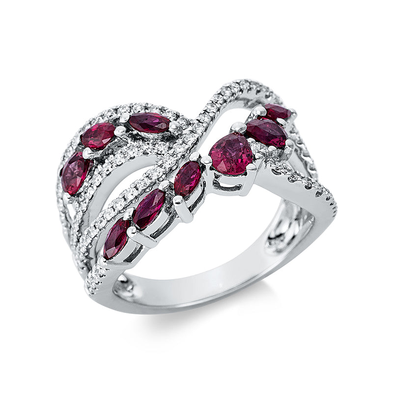 Ring mit Rubin  aus 750/-18 Karat Weißgold mit 75 Diamanten 0