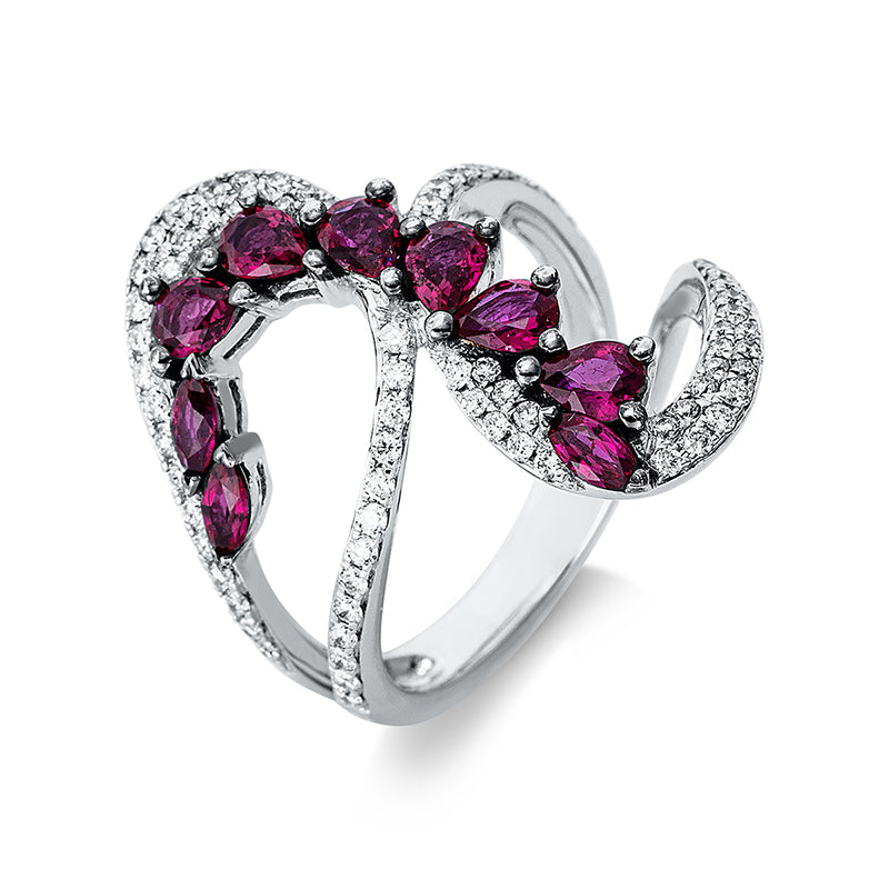 Ring mit Rubin  aus 750/-18 Karat Weißgold mit 81 Diamanten 0