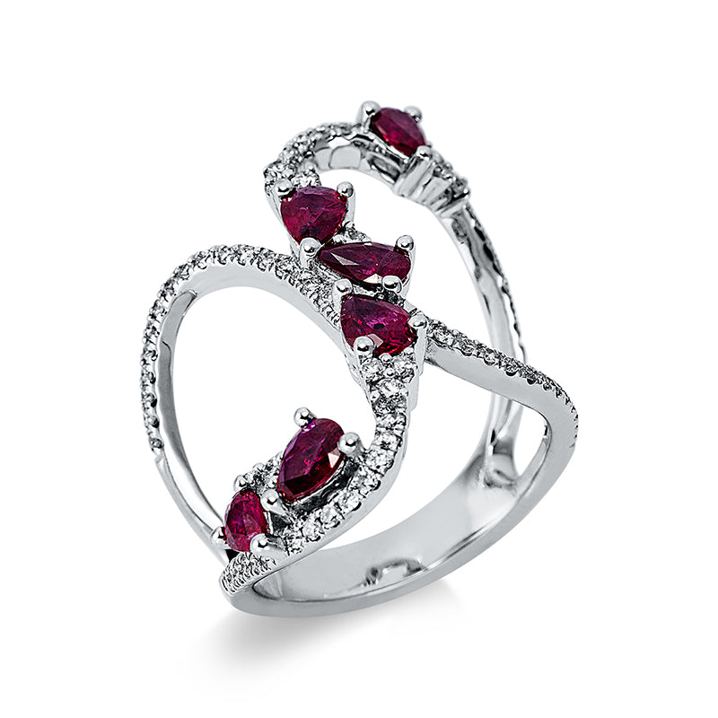 Ring mit Rubin  aus 750/-18 Karat Weißgold mit 66 Diamanten 0