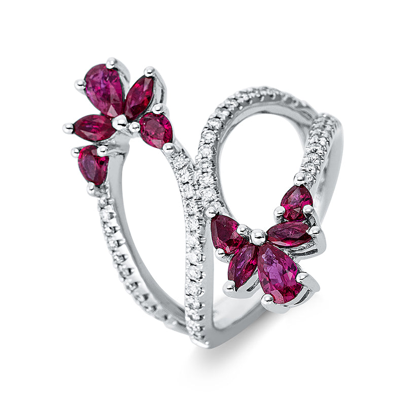 Ring mit Rubin  aus 750/-18 Karat Weißgold mit 48 Diamanten 0
