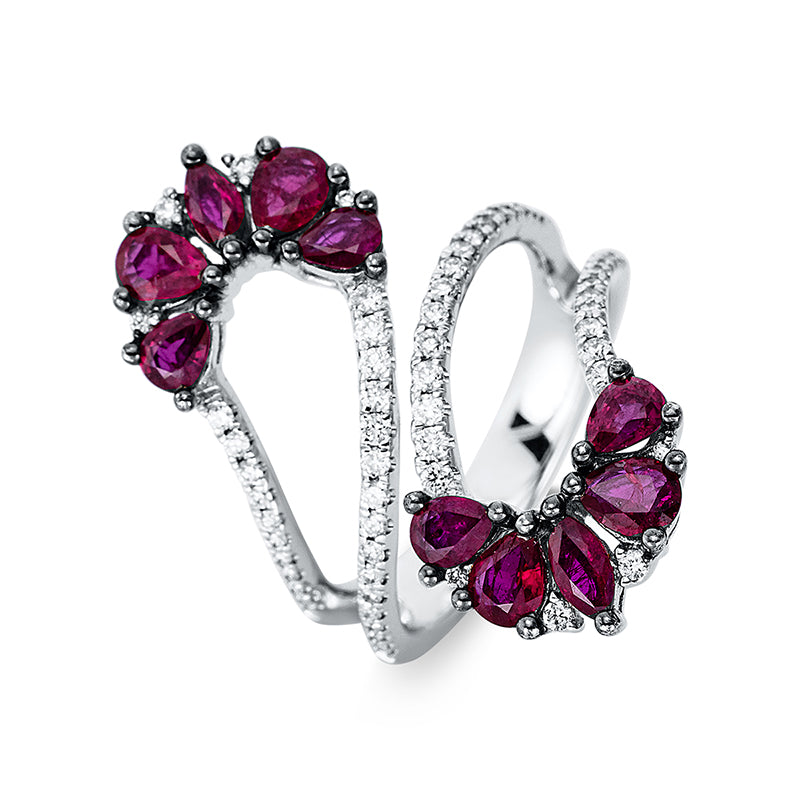 Ring mit Rubin  aus 750/-18 Karat Weißgold mit 62 Diamanten 0