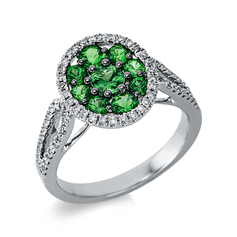 Ring mit Tsavorith  aus 750/-18 Karat Weißgold mit 68 Diamanten 0