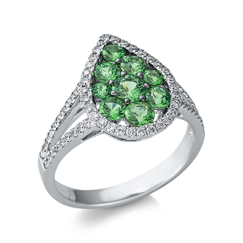 Ring mit Tsavorith  aus 750/-18 Karat Weißgold mit 69 Diamanten 0