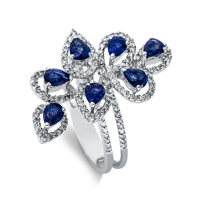 Ring mit Saphir  aus 750/-18 Karat Weißgold mit 141 Diamanten 0