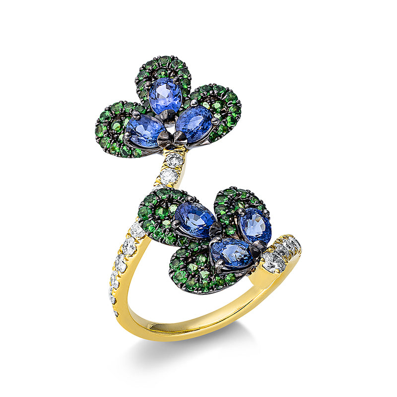 Ring mit Tsavorith  aus 750/-18 Karat Gelbgold mit 18 Diamanten 0