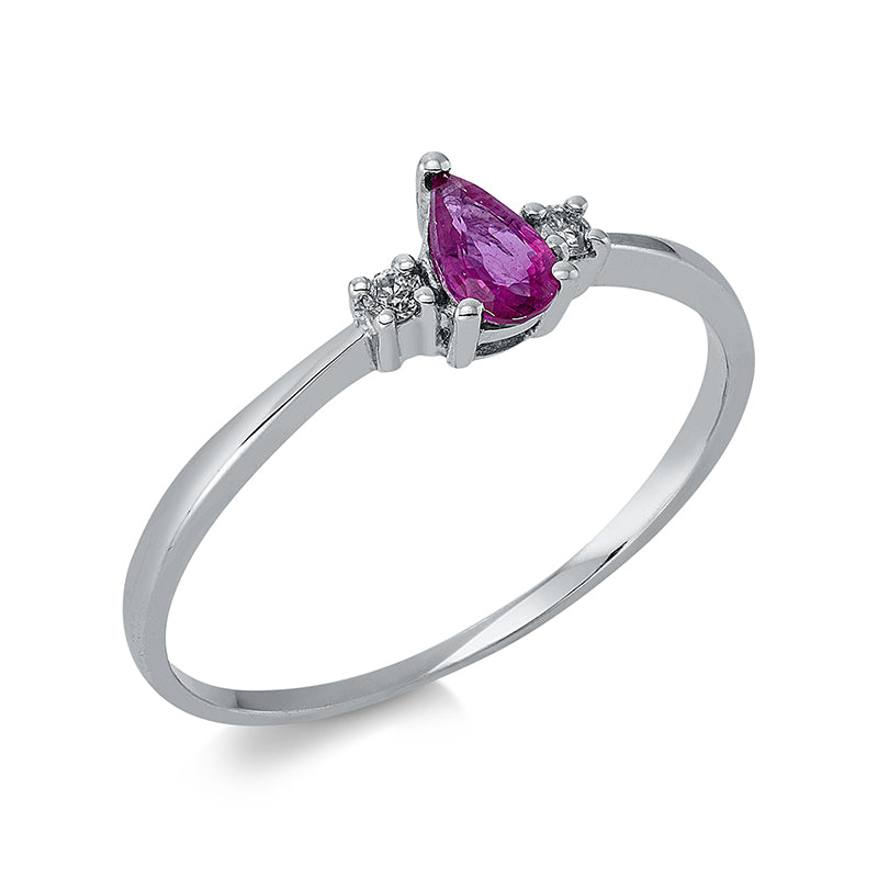 Ring mit Rubin  aus 585/-14 Karat Weißgold mit 2 Diamanten 0