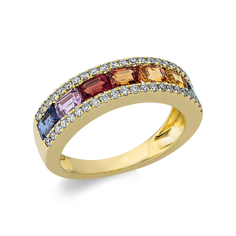Ring mit Saphir  aus 750/-18 Karat Gelbgold mit 44 Diamanten 0