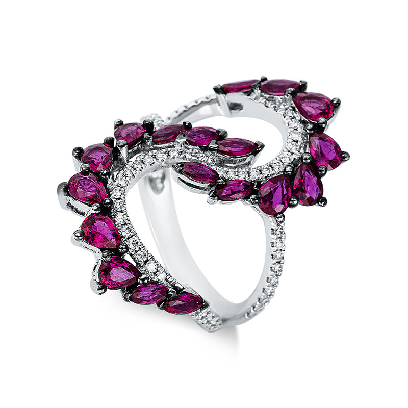 Ring mit Rubin  aus 750/-18 Karat Weißgold mit 59 Diamanten 0