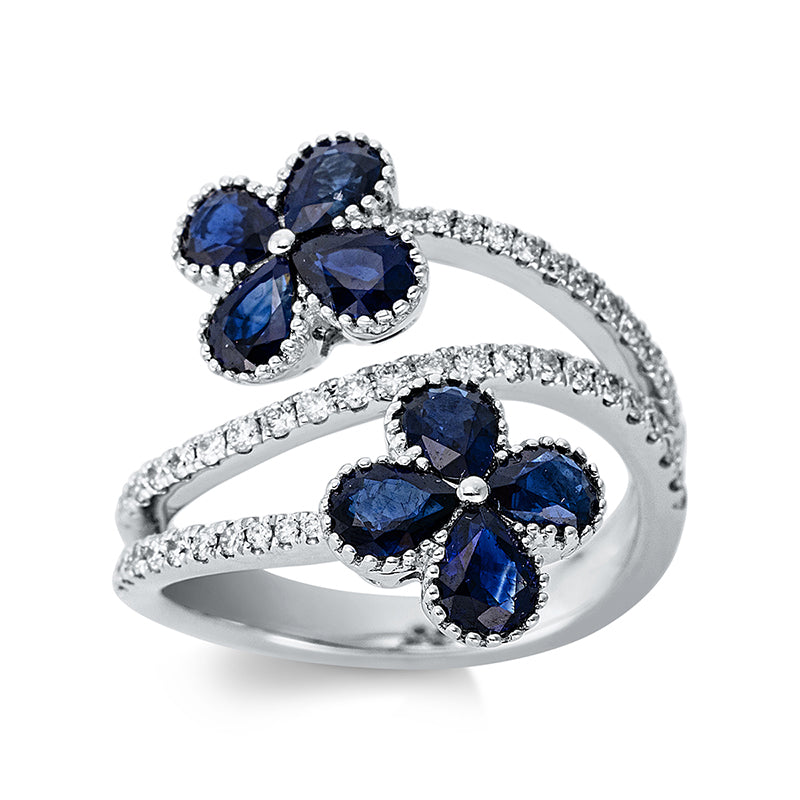 Ring mit Saphir  aus 750/-18 Karat Weißgold mit 43 Diamanten 0