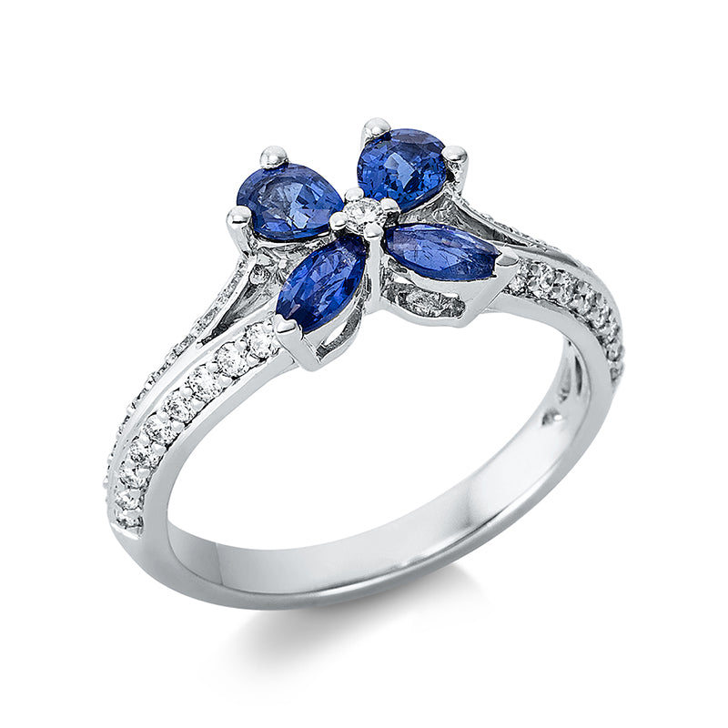 Ring mit Saphir  aus 750/-18 Karat Weißgold mit 37 Diamanten 0