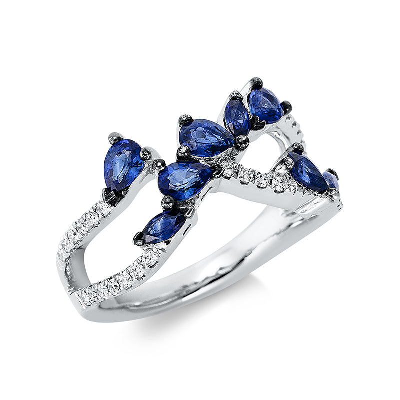 Ring mit Saphir  aus 750/-18 Karat Weißgold mit 29 Diamanten 0
