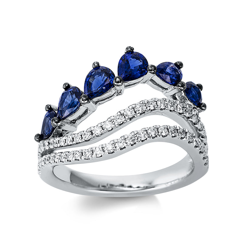 Ring mit Saphir  aus 750/-18 Karat Weißgold mit 50 Diamanten 0