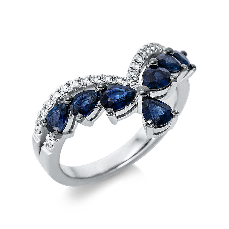 Ring mit Saphir  aus 750/-18 Karat Weißgold mit 27 Diamanten 0