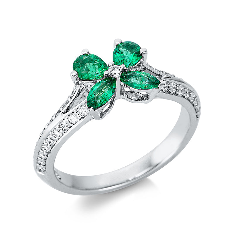 Ring mit Smaragd  aus 750/-18 Karat Weißgold mit 37 Diamanten 0