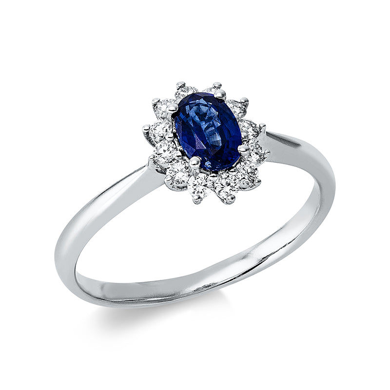 Ring mit Saphir  aus 750/-18 Karat Weißgold mit 12 Diamanten 0