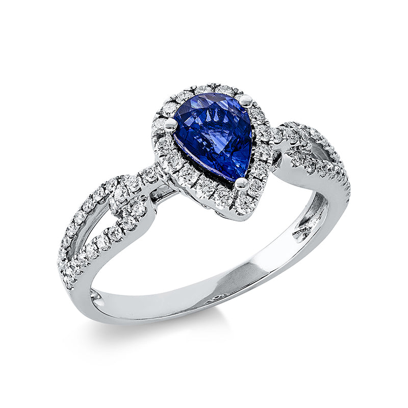Ring mit Saphir  aus 750/-18 Karat Weißgold mit 61 Diamanten 0