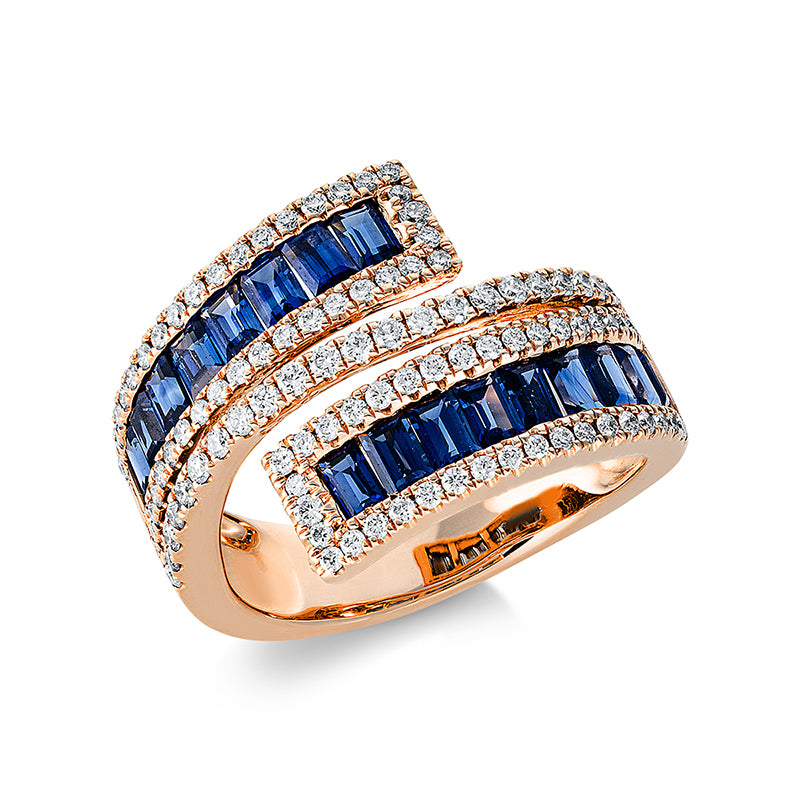 Ring mit Saphir  aus 750/-18 Karat Rotgold mit 101 Diamanten 0