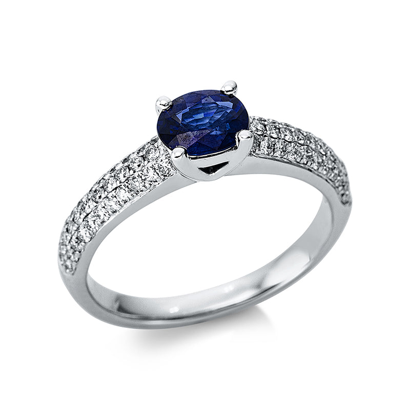 Ring mit Saphir  aus 750/-18 Karat Weißgold mit 66 Diamanten 0
